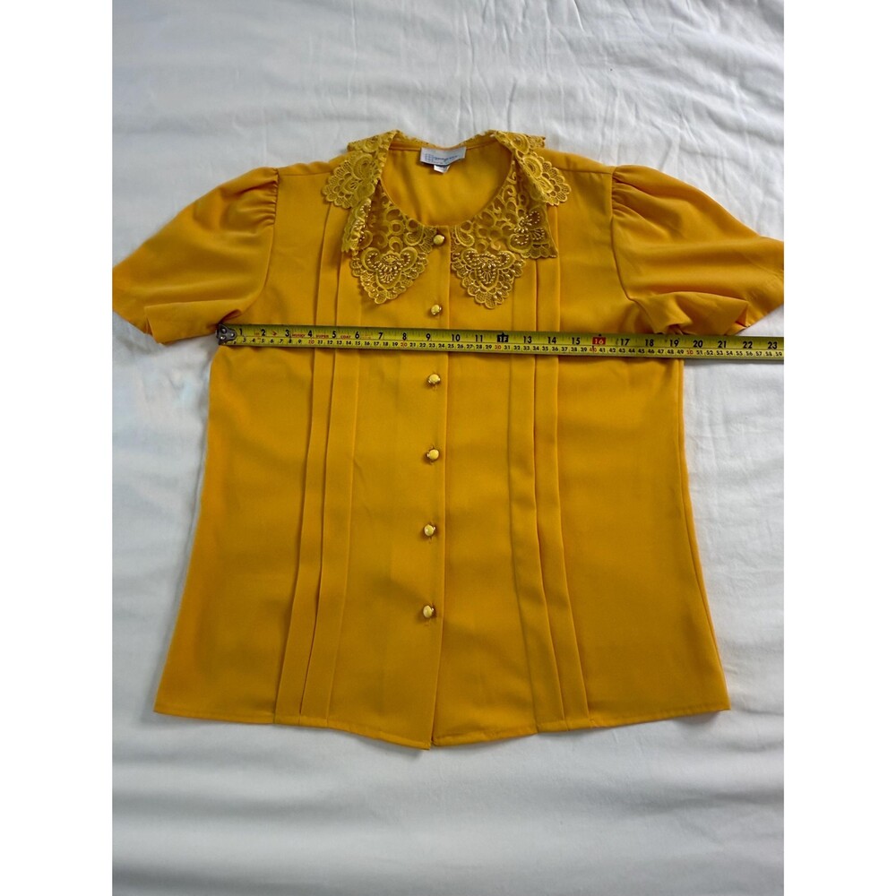 Vintage Mustard Beaded Lace Collar Puff Sleeve Blouse USA - Picture 10 of 12